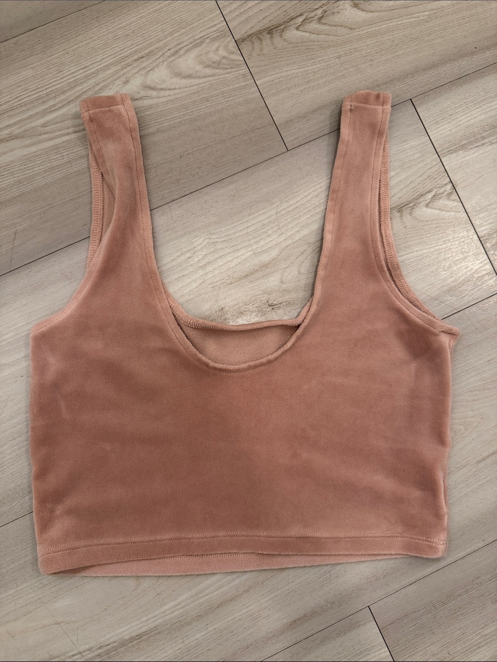 Velvet Scoop Neck Crop Tank Top - Dusty Rose